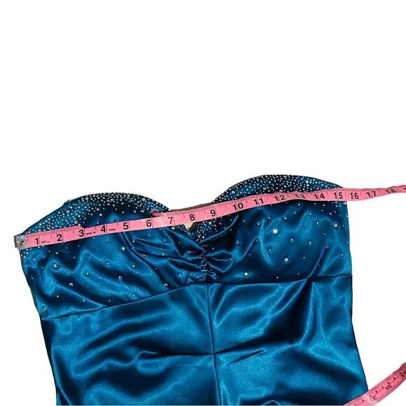 Jump Apparel by Wendye Chaitin Teal Satin Rhinestone Strapless Dress - 11/12 - Picture 12 of 16